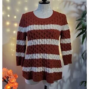 J. Crew 100% Merino Wool Striped Cable Knit Sweater Rust Orange White Women's XS